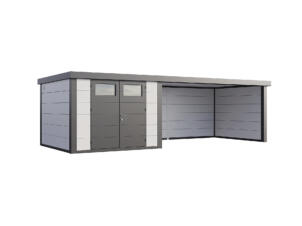 Telluria Classico Lounge XL 3030 metalen tuinhuis 298x298x219 + uitbreiding rechts 464cm wit/antraciet