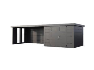 Telluria Classico Lounge XL 3030 metalen tuinhuis 298x298x219 cm + binnenwand + elektriciteit + uitbreiding met ramen links 464cm antraciet