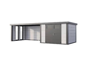 Telluria Classico Lounge XL 3030 metalen tuinhuis 298x298x219 cm + binnenwand + elektriciteit + uitbreiding met ramen links 464cm wit/antraciet