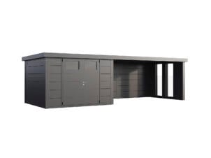 Telluria Classico Lounge XL 3030 metalen tuinhuis 298x298x219 cm + binnenwand + elektriciteit + uitbreiding met ramen rechts 464cm antraciet