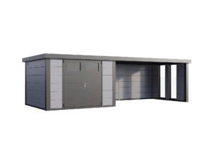 Telluria Classico Lounge XL 3030 metalen tuinhuis 298x298x219 cm + binnenwand + elektriciteit + uitbreiding met ramen rechts 464cm grijs