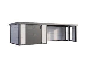 Telluria Classico Lounge XL 3030 metalen tuinhuis 298x298x219 cm + binnenwand + elektriciteit + uitbreiding met ramen rechts 464cm wit/antraciet