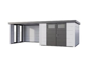 Telluria Classico Lounge XL 3330 WH metalen tuinhuis 328x298x219 cm + binnenwand + elektriciteit + uitbreiding met ramen links 464cm wit