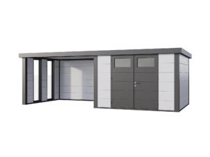 Telluria Classico Lounge XL 3330 metalen tuinhuis 328x298x219 cm + binnenwand + elektriciteit + uitbreiding met ramen links 464cm wit/antraciet