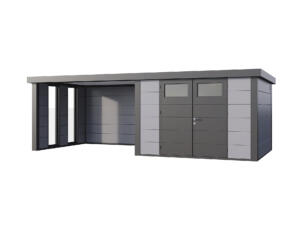 Telluria Classico Lounge XL 3330 metalen tuinhuis 328x298x219 cm + uitbreiding met ramen links 464cm grijs