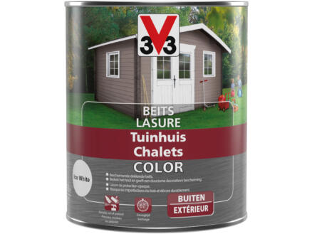 V33 Color houtbeits tuinhuis zijdeglans 0,75l ice white 1