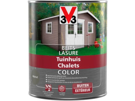 V33 Color houtbeits tuinhuis zijdeglans 0,75l walnut 1