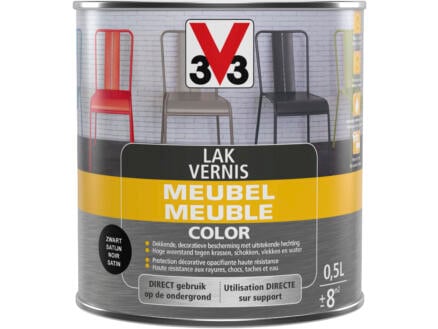V33 Color vernis / lak meubel zijdeglans 0,5l zwart 1