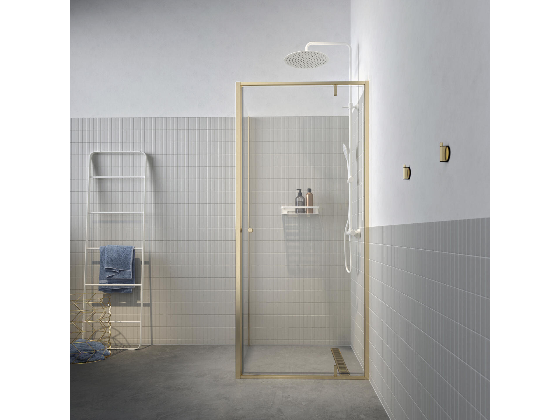Sealskin Contour porte de douche pivotante avec paroi latérale 90x90x200 cm verre transparent or