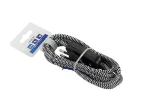 Chacon Cordon électrique en tissu avec fiche et interrupteur 2m noir-blanc