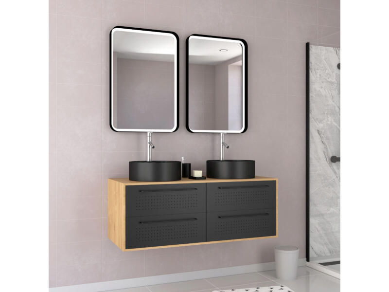Aurlane Dotz meuble salle de bains 120cm chêne/noir | Hubo