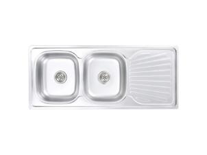 Double évier de cuisine + crépine + piège acier inoxydable