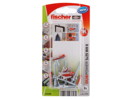 Fischer Duopower chevilles 5x25 mm avec vis à crochet 8 pièces 1