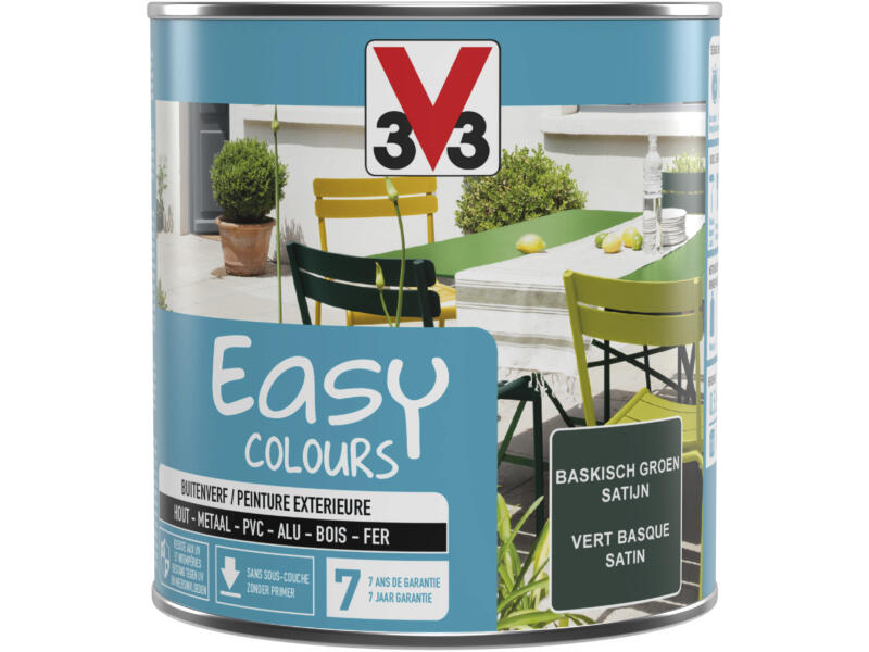 V33 Easy Colours peinture extérieur satin 0,5l vert basque | Hubo