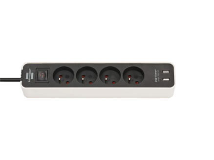 Brennenstuhl Ecolor bloc multiprise 4x avec ports USB, interrupteur et câble 1,5m H05VV-F3G1,5 blanc 1