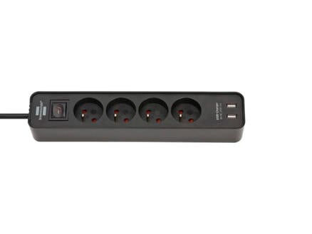 Brennenstuhl Ecolor stekkerdoos 4x met USB-poorten, schakelaar en kabel 1,5m H05VV-F 3G1,5 zwart 1