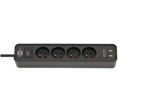 Brennenstuhl Ecolor stekkerdoos 4x met USB-poorten, schakelaar en kabel 1,5m H05VV-F 3G1,5 zwart