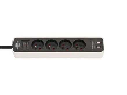 Brennenstuhl Ecolor stekkerdoos 4x met USB-poorten, schakelaar en kabel 1,5m H05VV-F3G1,5 wit/zwart 1