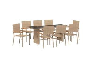 Eettafel poly rattan beige 9 stuks