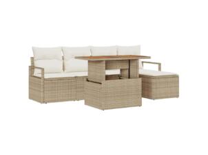 Eettafelset tuin met kussen beige/crème 6 stuks