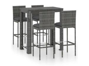 Ensemble de bar de jardin avec coussins résine tressée gris set de 5