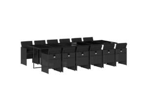 Ensemble de jardin avec coussins résine tressée noir set de 13