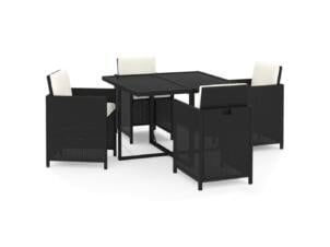 Ensemble de jardin avec coussins résine tressée noir set de 5