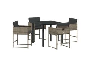 Ensemble table à manger jardin 4 chaises de jardin 50,5x54x79 cm + coussins résine tressée gris set de 5