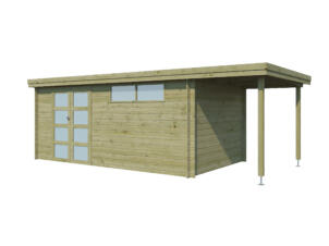 Gardenas Ervik IV abri de jardin en bois 505x295x219 cm chalet imprégné protection anticondensation + extension 150cm