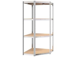 Étagère d'angle 4 niveaux acier/bois argent