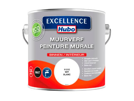 Hubo Excellence muurverf mat 2,5l wit 1