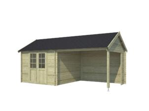 Outdoor Life Products Fraya abri de jardin en bois 275x275x285 cm chalet imprégné vert olive + extension 300cm