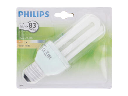 Philips Genie ampoule tube économique E27 18W blanc chaud 1