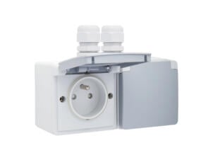 Niko Hydro double prise avec broche de terre et couvercle gris