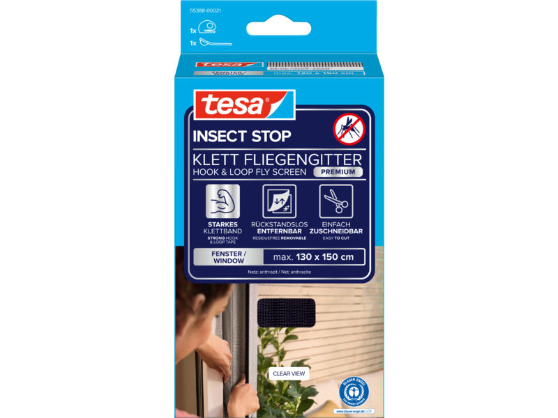 Tesusa Insect Tesa Insect Stop Premium vliegenraam met klittenband 130x150 cm zwart ...