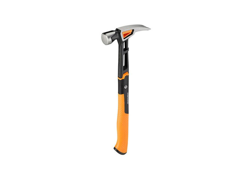 Fiskars Isocore Marteau Charpentier 623,7 G – Face Quadrillée, Manche 40,6 Cm, Absorption Chocs, Idéal Gros Ouvrages Bois