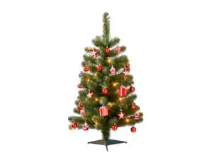 Joy kunstkerstboom met verlichting 90cm + 30 LED lampjes + 26 ornamenten rood