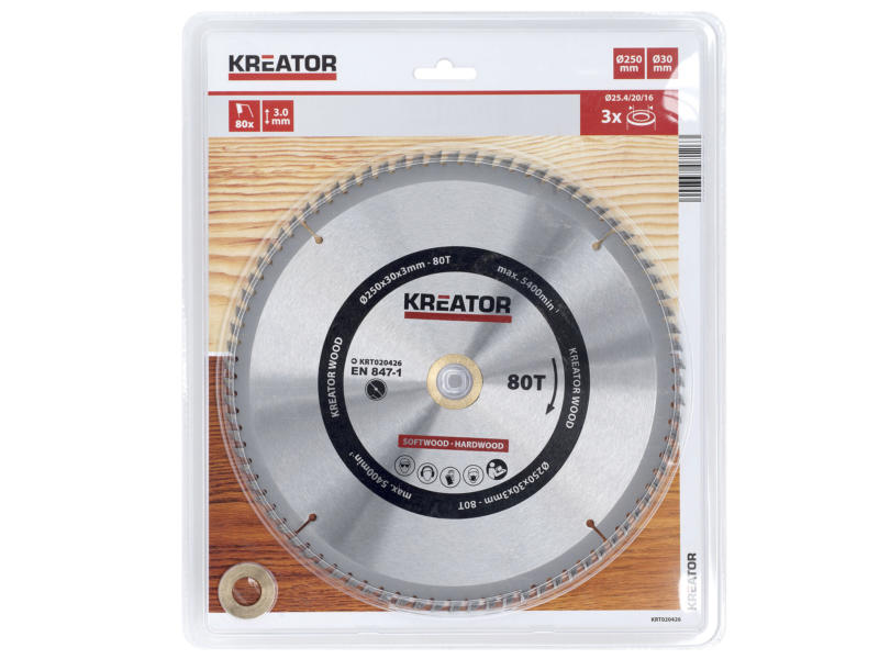 Kreator KRT020426 cirkelzaagblad 250mm 80T hout