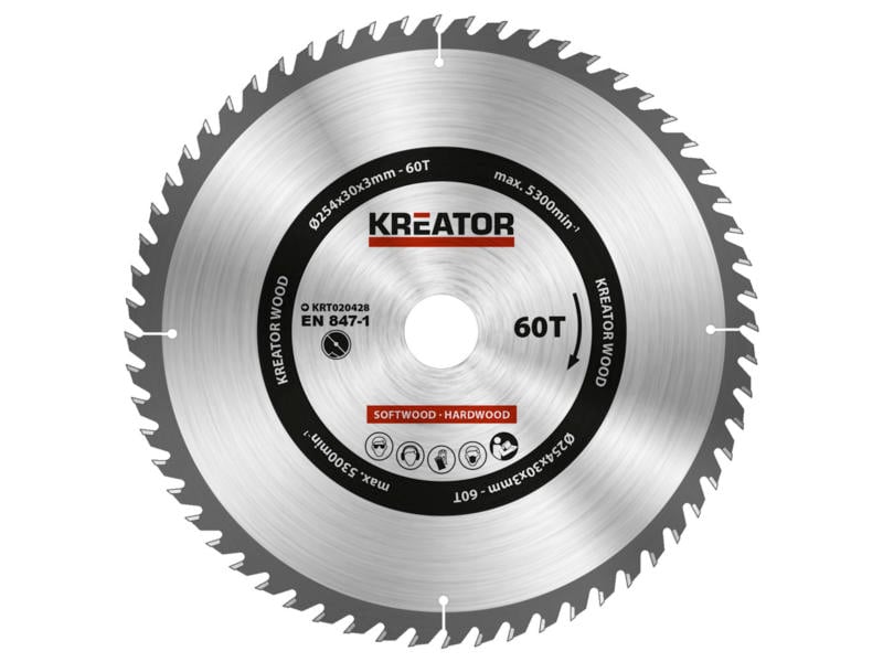 Kreator KRT020428 cirkelzaagblad 254mm 60T hout