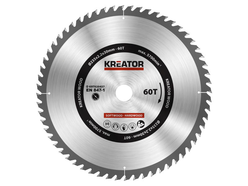 Kreator KRT020437 cirkelzaagblad 235mm 60T hout