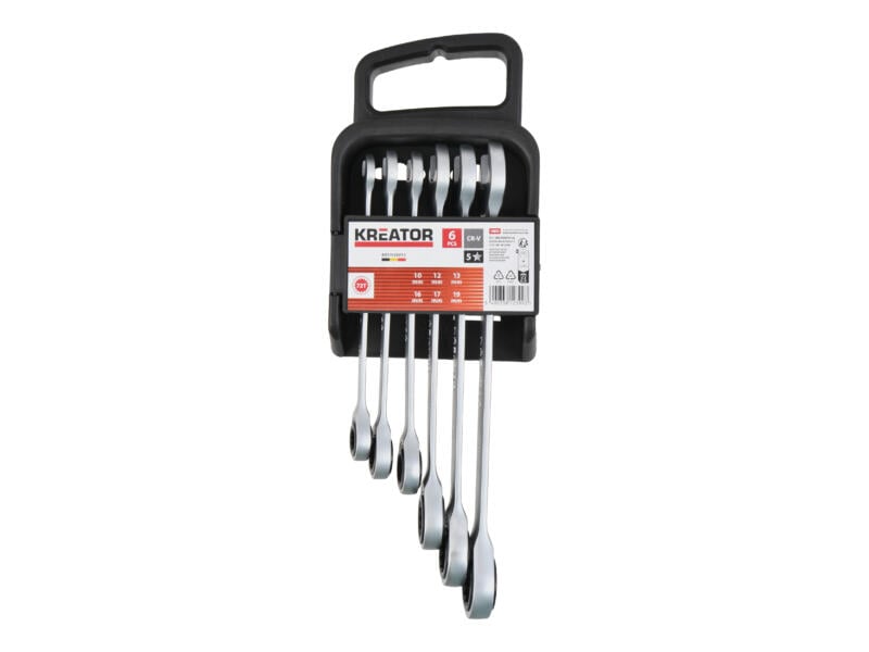 Ring Ratel Set Kreator KRTH30013 ringsteeksleutelset met ratel 10-19 mm 6-delig | Hubo