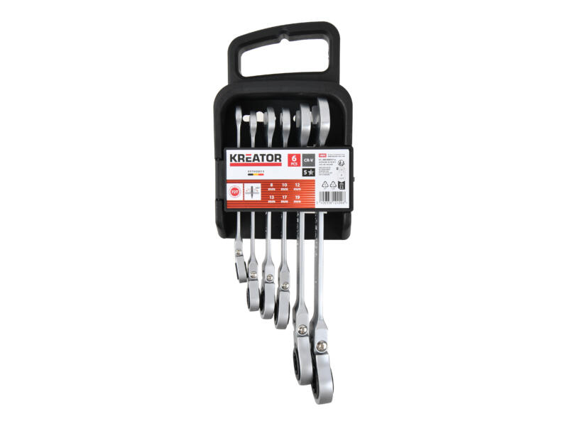 Ring Ratel Set Kreator KRTH30014 ringsteeksleutelset met ratel 8-19 mm 6-delig | Hubo