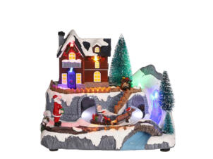 Kersttafereel winkel, sneeuwman en slee 21x14x17 cm