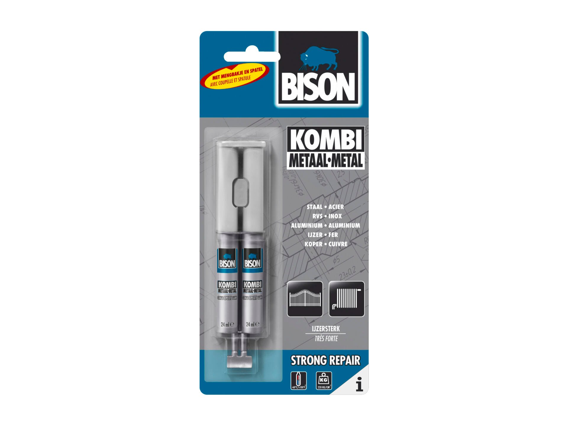Bison Kombi Métal double doseur colle bi-composant 24ml gris