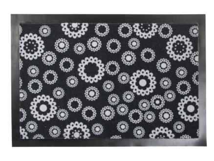 Kristal voetmat bloemen 60x40 cm zwart/wit 1