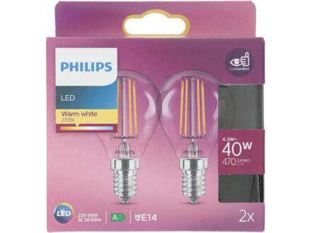 Philips LED bollamp filament E14 4,3W 2 stuks 1