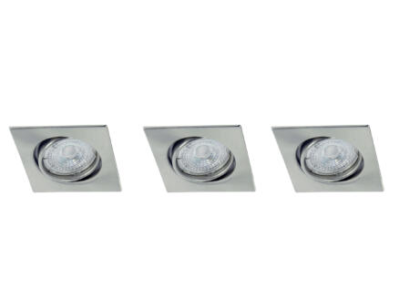 Prolight LED inbouwspot vierkant GU10 3W kantelbaar nikkel 3 stuks 1