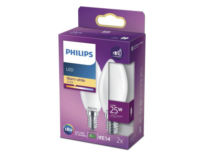 Philips LED kaarslamp mat E14 2,2W 2 stuks