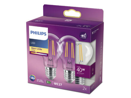 Philips LED peerlamp filament E27 4,3W 2 stuks