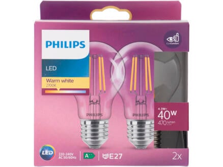 Philips LED peerlamp filament E27 4,3W 2 stuks 1